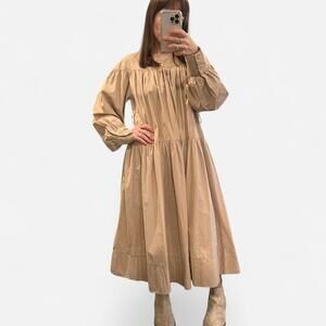 Beige Cotton Tiered Midi Dress